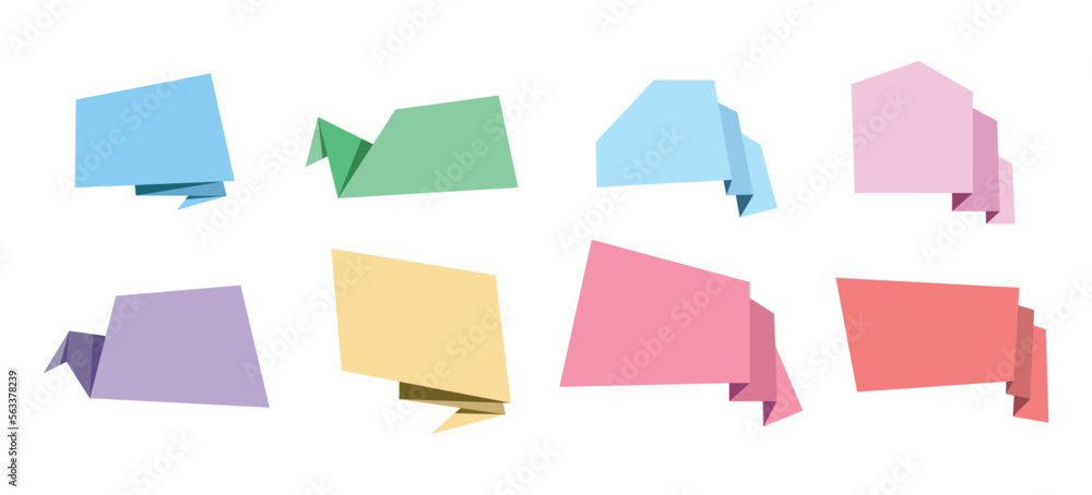 Poster Origami speech bubbles. Empty banner templates for text. Blank shapes for messages. Vector illustration.
