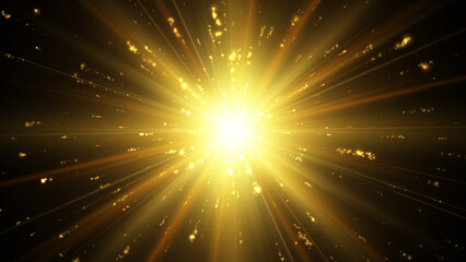 Gold star or sun. Explosion effect. Vector light effect