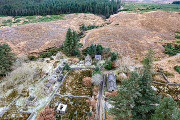 Aerial view of the Dunlewy Ghost Town in County Donegal - Ireland.