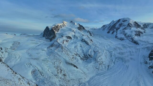 Gorner Glacier in winter from Gornergrat Viewpoint in Zermatt, Switzerland.