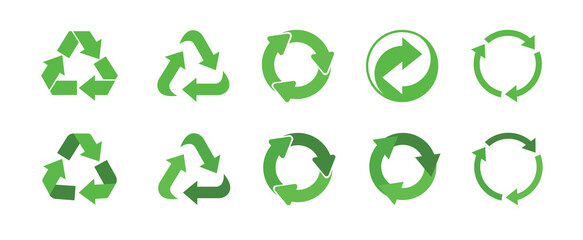 Recycling icons set isolated on white background. Arrow that rotates endlessly recycled concept. Recycle eco symbol, Ecology icons collection recycling garbage. Vector illustration 10 eps.