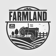 Farm Logo design concept with retro Tractor. Vector illustration