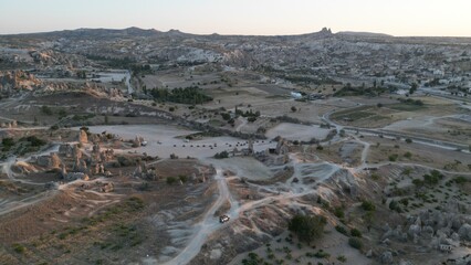 Fototapeta premium Wonderful views of Cappadocia through the eyes of an eagle. Quadrocycles. The view from the drone.