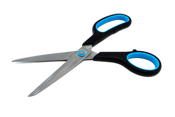 Stationery scissors on a white background close-up. Scissors