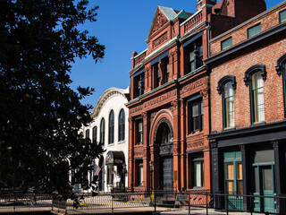 Famous old Savannah Cotton Exchange bilding in red brick.