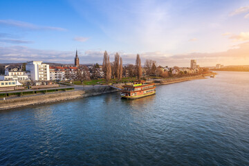 Fototapeta na wymiar Beuel District Skyline and Rhine River - Bonn, Germany