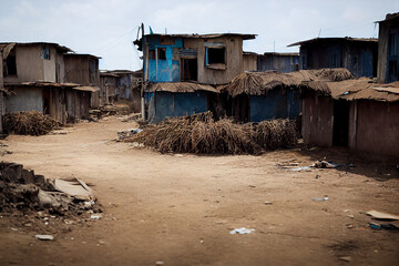 Fototapeta na wymiar african slums very poor small houses of poor people in africa, generative AI