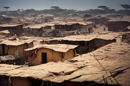 african slums very poor small houses of poor people in africa, generative AI
