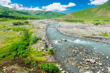 Picturesque rocky mountain river in the valley of the mountains of the North Caucasus. Russia