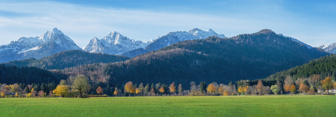 Panoramic view of Alps Tannheim Mountains - Schwangau, Bavaria, Germany