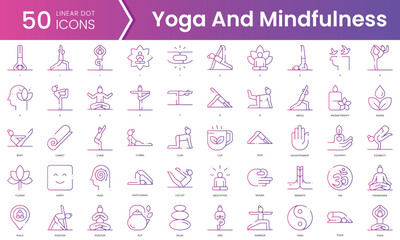 Set of yoga and mindfulness icons. Gradient style icon bundle. Vector Illustration