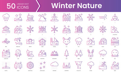 Set of winter nature icons. Gradient style icon bundle. Vector Illustration