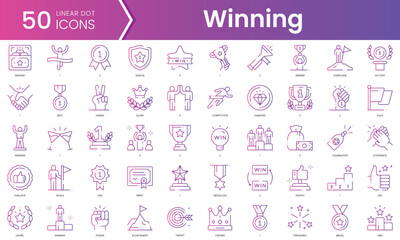 Set of winning icons. Gradient style icon bundle. Vector Illustration