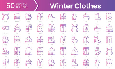 Set of winter clothes accessories icons. Gradient style icon bundle. Vector Illustration