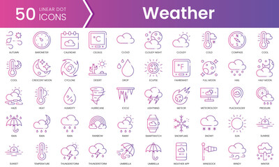 Set of weather icons. Gradient style icon bundle. Vector Illustration