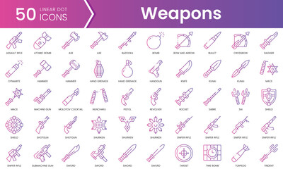 Set of weapons icons. Gradient style icon bundle. Vector Illustration