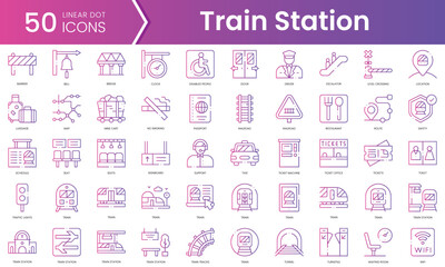 Fototapeta na wymiar Set of train station icons. Gradient style icon bundle. Vector Illustration