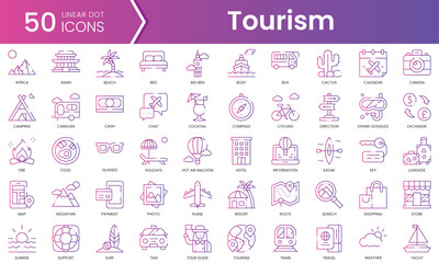 Set of tourism icons. Gradient style icon bundle. Vector Illustration