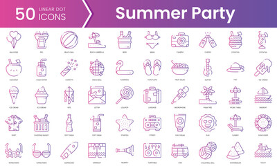 Set of summer party icons. Gradient style icon bundle. Vector Illustration