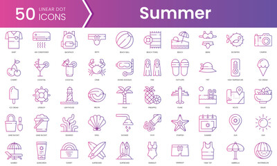 Set of summer icons. Gradient style icon bundle. Vector Illustration