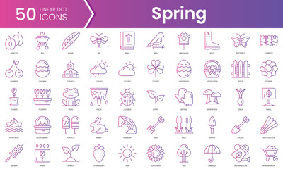 Set of spring icons. Gradient style icon bundle. Vector Illustration