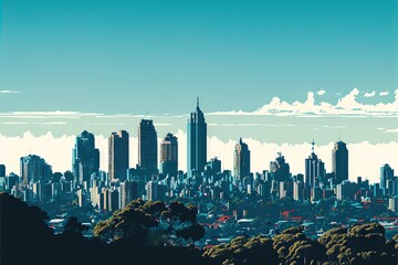  a city skyline with a blue sky and clouds in the background and a blue sky with clouds in the background and a few buildings in the foreground, and a few clouds in the foreground. Generative AI