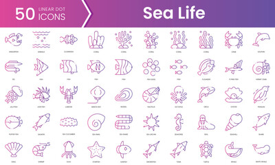 Fototapeta na wymiar Set of sea life icons. Gradient style icon bundle. Vector Illustration