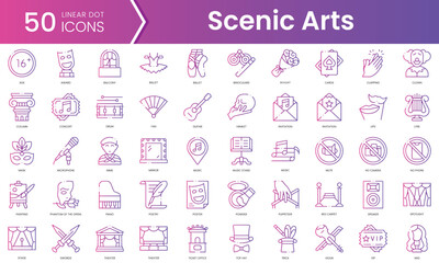Fototapeta na wymiar Set of scenic arts icons. Gradient style icon bundle. Vector Illustration
