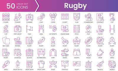Fototapeta na wymiar Set of rugby icons. Gradient style icon bundle. Vector Illustration