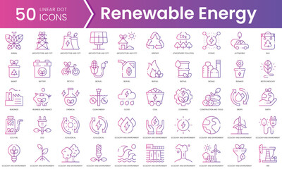 Fototapeta na wymiar Set of renewable energy icons. Gradient style icon bundle. Vector Illustration