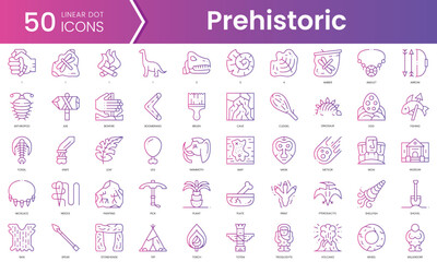 Set of prehistoric icons. Gradient style icon bundle. Vector Illustration
