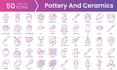 Set of pottery and ceramics icons. Gradient style icon bundle. Vector Illustration - obrazy, fototapety, plakaty