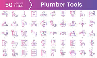 Set of plumber tools icons. Gradient style icon bundle. Vector Illustration