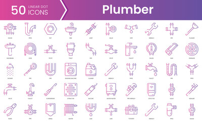 Fototapeta na wymiar Set of plumber icons. Gradient style icon bundle. Vector Illustration