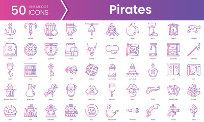 Set of pirates icons. Gradient style icon bundle. Vector Illustration