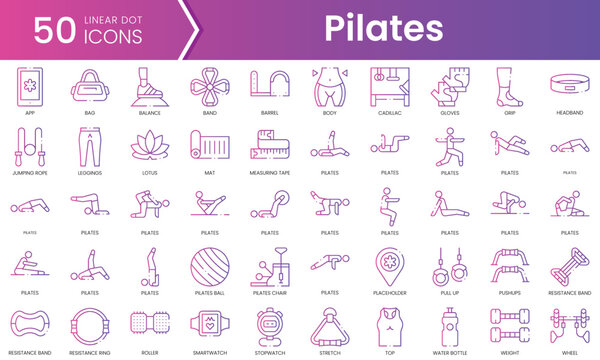 Set Of Pilates Icons. Gradient Style Icon Bundle. Vector Illustration