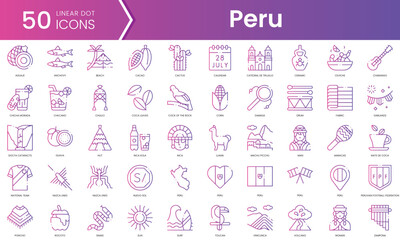 Set of peru icons. Gradient style icon bundle. Vector Illustration