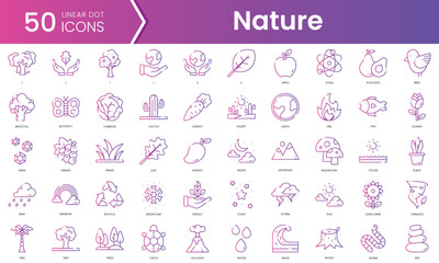 Set of nature icons. Gradient style icon bundle. Vector Illustration