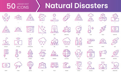 Set of natural disasters icons. Gradient style icon bundle. Vector Illustration