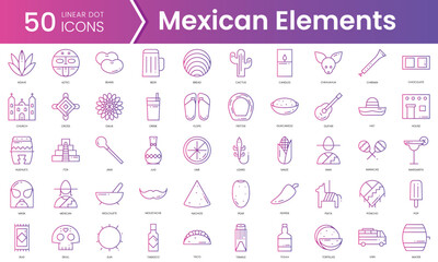 Set of mexican elements icons. Gradient style icon bundle. Vector Illustration