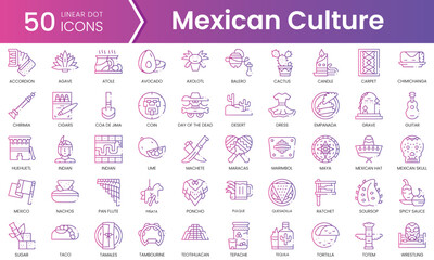 Set of mexican culture icons. Gradient style icon bundle. Vector Illustration
