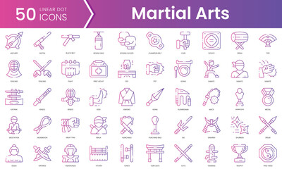 Set of martial arts icons. Gradient style icon bundle. Vector Illustration