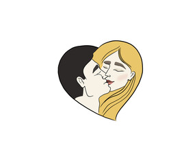 Graphic drawing of a couple in love. A kiss to the heart. Valentine's day. Love, family, wedding