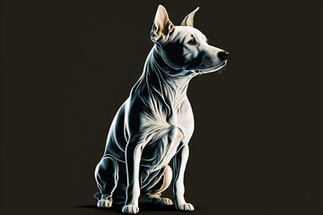  a dog sitting down with a black background and a white outline on it's face and neck, with a black background and a white outline of a dog on the front of the. Generative AI