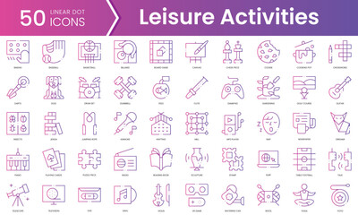 Set of leisure activities at home icons. Gradient style icon bundle. Vector Illustration
