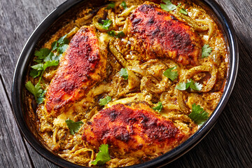 Cheesy Salsa Verde Chicken in dish, top view
