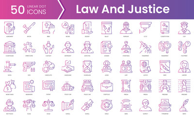 Fototapeta na wymiar Set of law and justice icons. Gradient style icon bundle. Vector Illustration