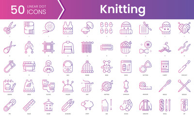 Set of knitting icons. Gradient style icon bundle. Vector Illustration