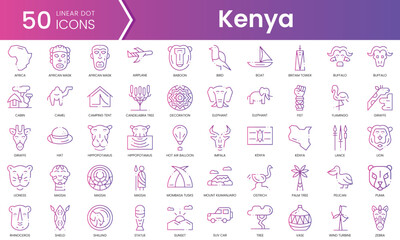 Fototapeta na wymiar Set of kenya icons. Gradient style icon bundle. Vector Illustration