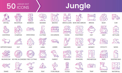 Set of jungle icons. Gradient style icon bundle. Vector Illustration